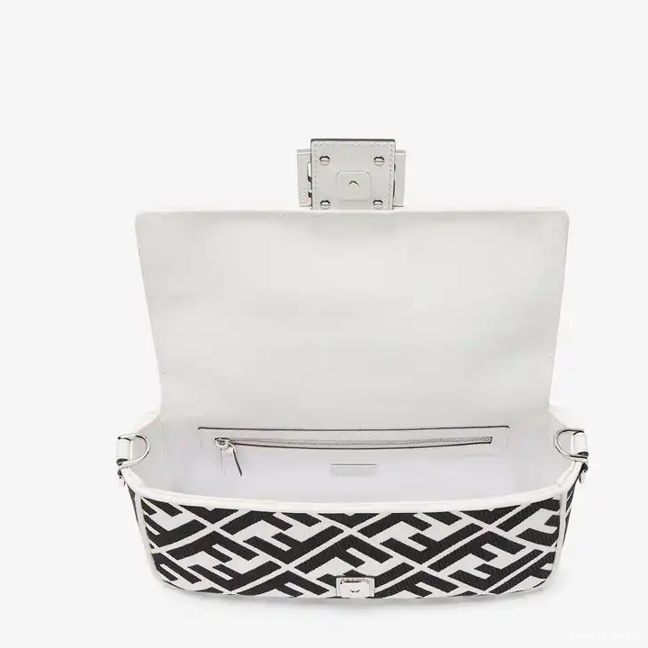 Cheap HOT Baguette Black White Motif Fendi Bag Canvas Medium FF In 0413